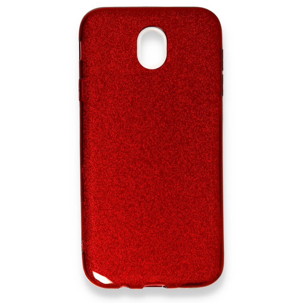Newface Samsung Galaxy J7 Pro / J730 Kılıf Simli Katmanlı Silikon - Kırmızı