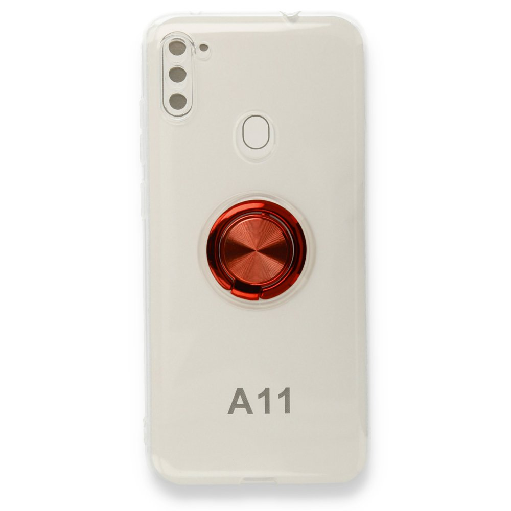 Newface Samsung Galaxy M11 Kılıf Gros Yüzüklü Silikon - Kırmızı