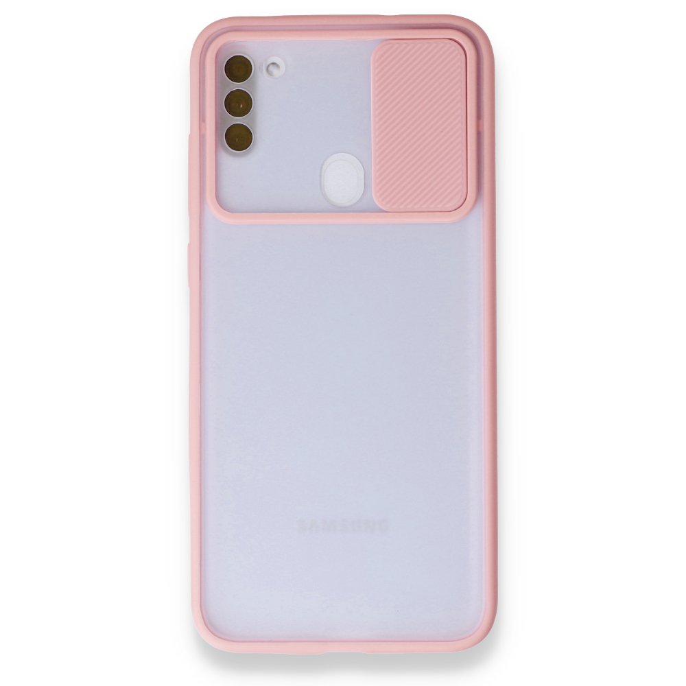 Newface Samsung Galaxy M11 Kılıf Palm Buzlu Kamera Sürgülü Silikon - Pembe