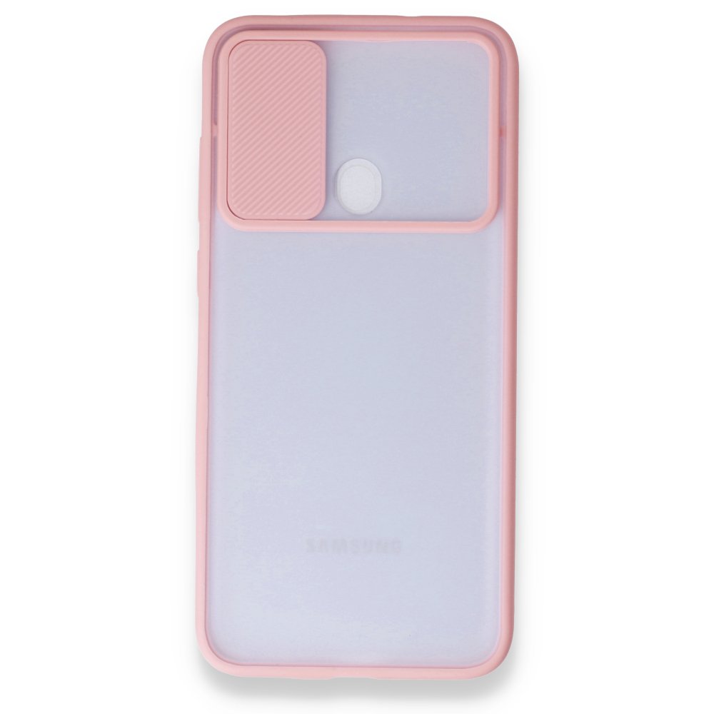 Newface Samsung Galaxy M11 Kılıf Palm Buzlu Kamera Sürgülü Silikon - Pembe