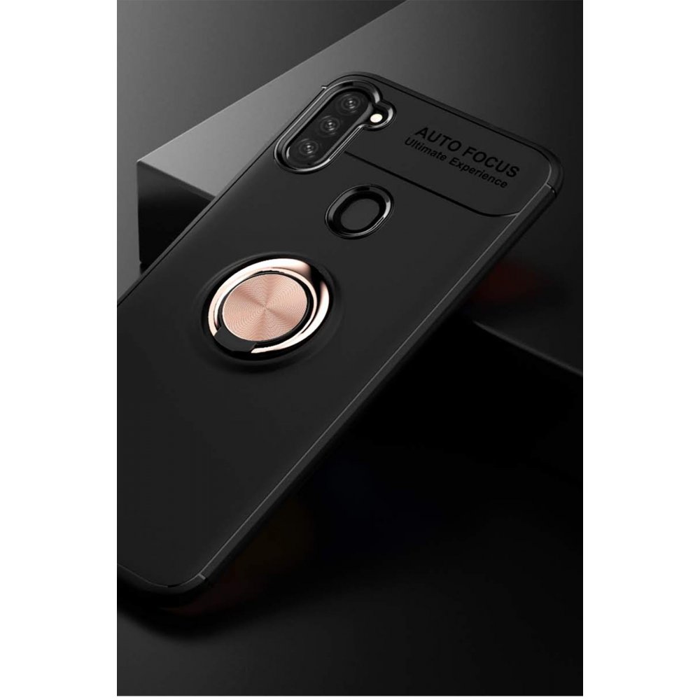 Newface Samsung Galaxy M11 Kılıf Range Yüzüklü Silikon - Siyah-Gold