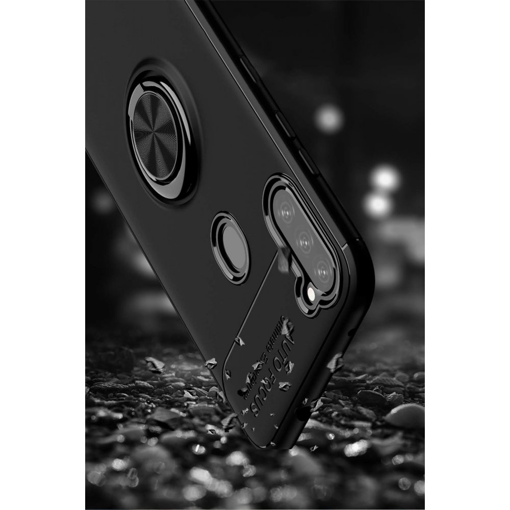 Newface Samsung Galaxy M11 Kılıf Range Yüzüklü Silikon - Siyah-Mavi