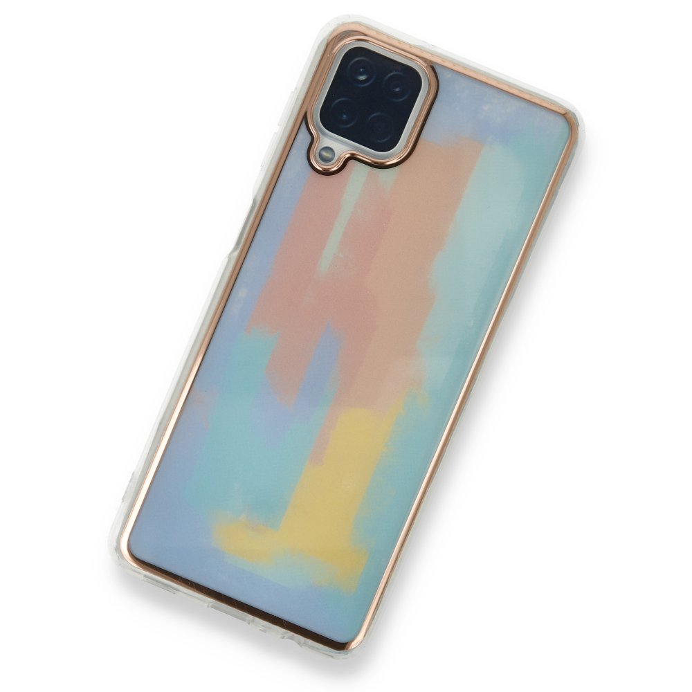 Newface Samsung Galaxy M12 Kılıf Çiçekli Silikon - Mavi