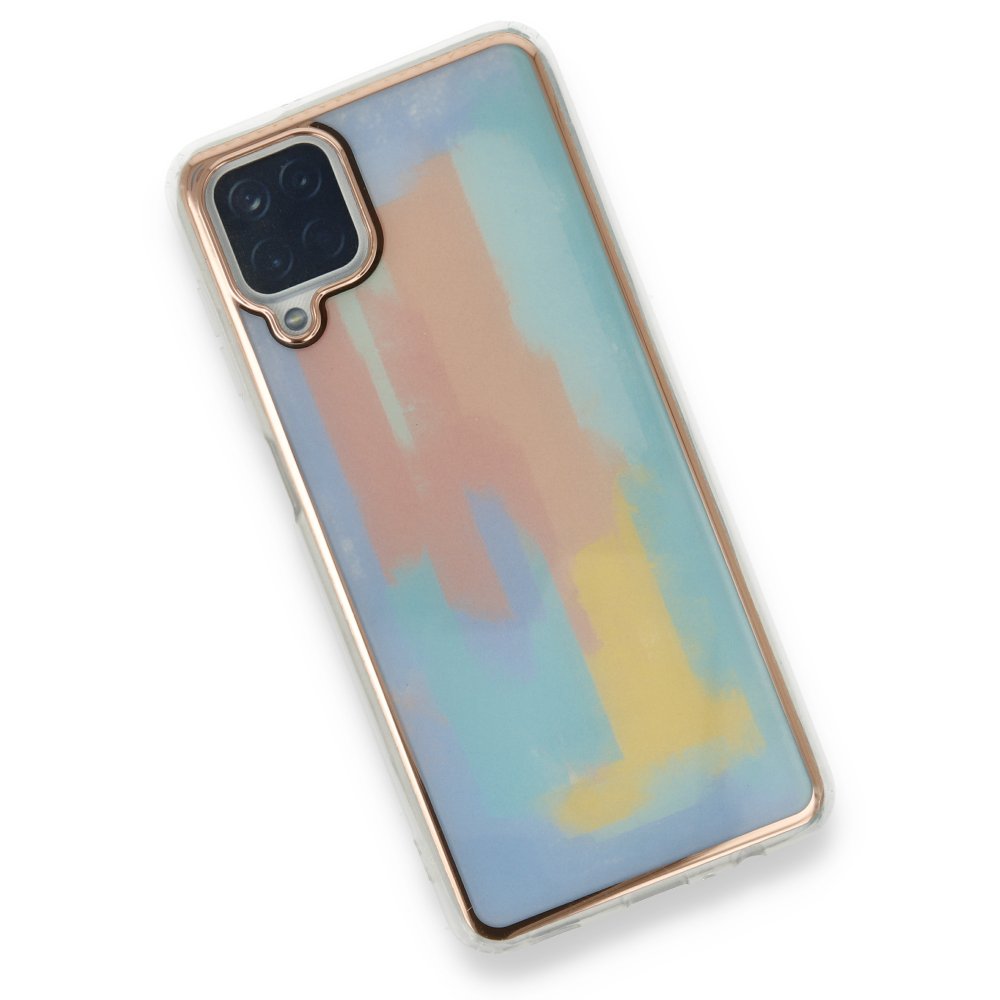 Newface Samsung Galaxy M12 Kılıf Çiçekli Silikon - Mavi