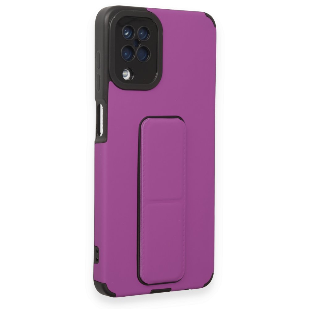 Newface Samsung Galaxy M12 Kılıf Mega Standlı Silikon - Mor