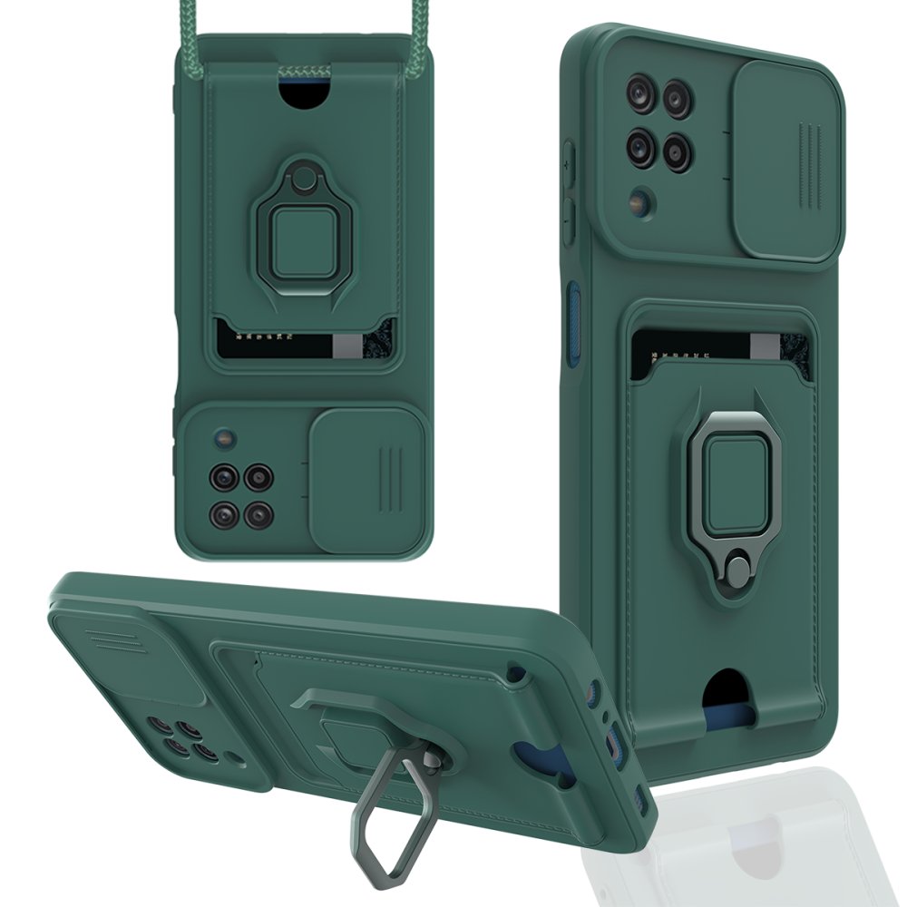 Newface Samsung Galaxy M12 Kılıf Zuma Kartvizitli Yüzüklü Silikon - Yeşil