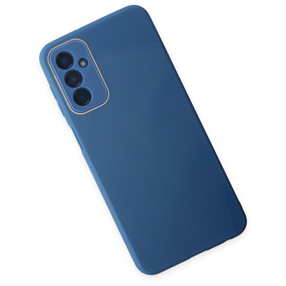 Newface Samsung Galaxy M13 Kılıf Glass Kapak - Mavi