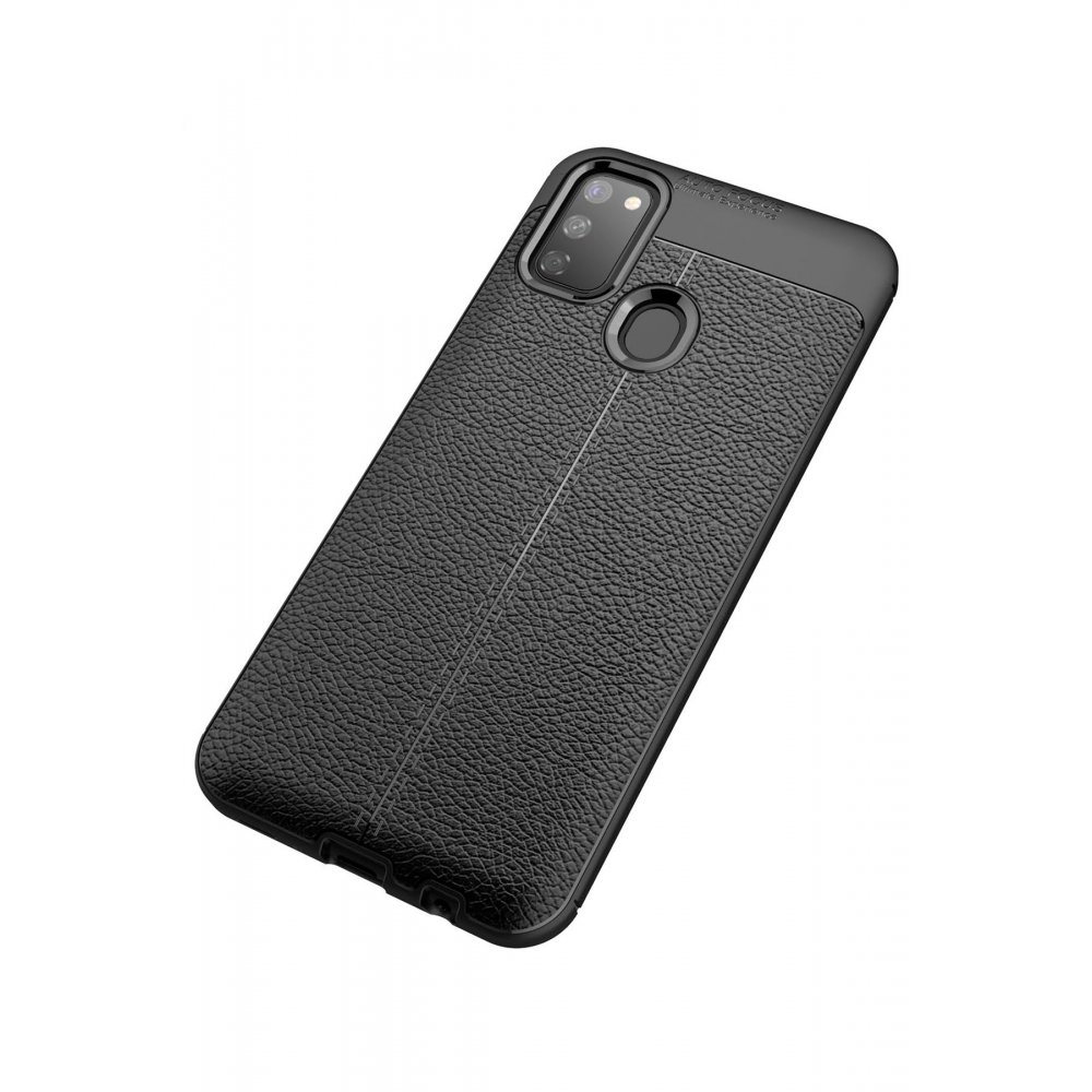 Newface Samsung Galaxy M21 Kılıf Focus Derili Silikon - Siyah