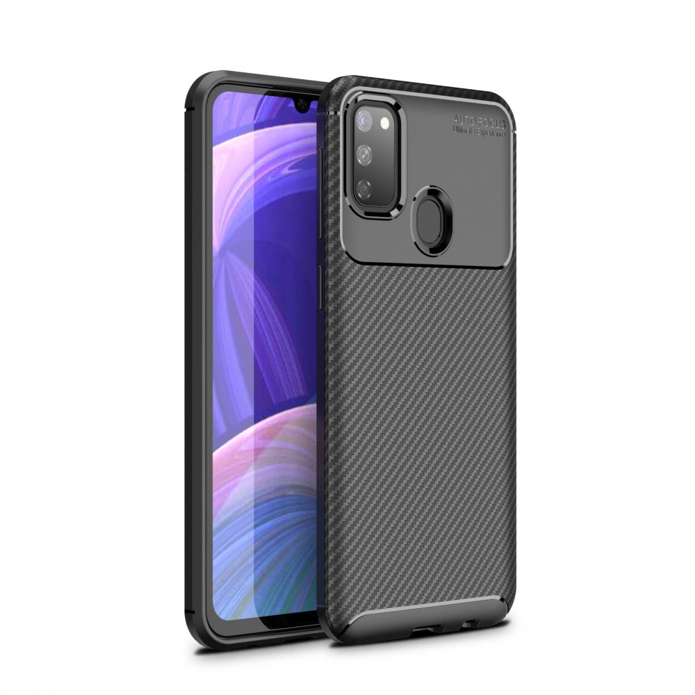 Newface Samsung Galaxy M21 Kılıf Auto Focus Karbon Kapak - Siyah