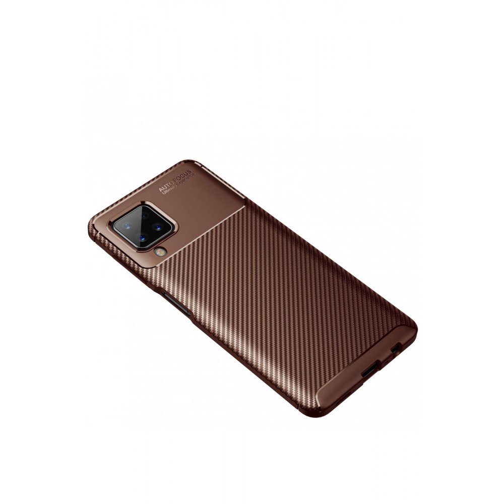 Newface Samsung Galaxy M22 Kılıf Focus Karbon Silikon - Kahverengi