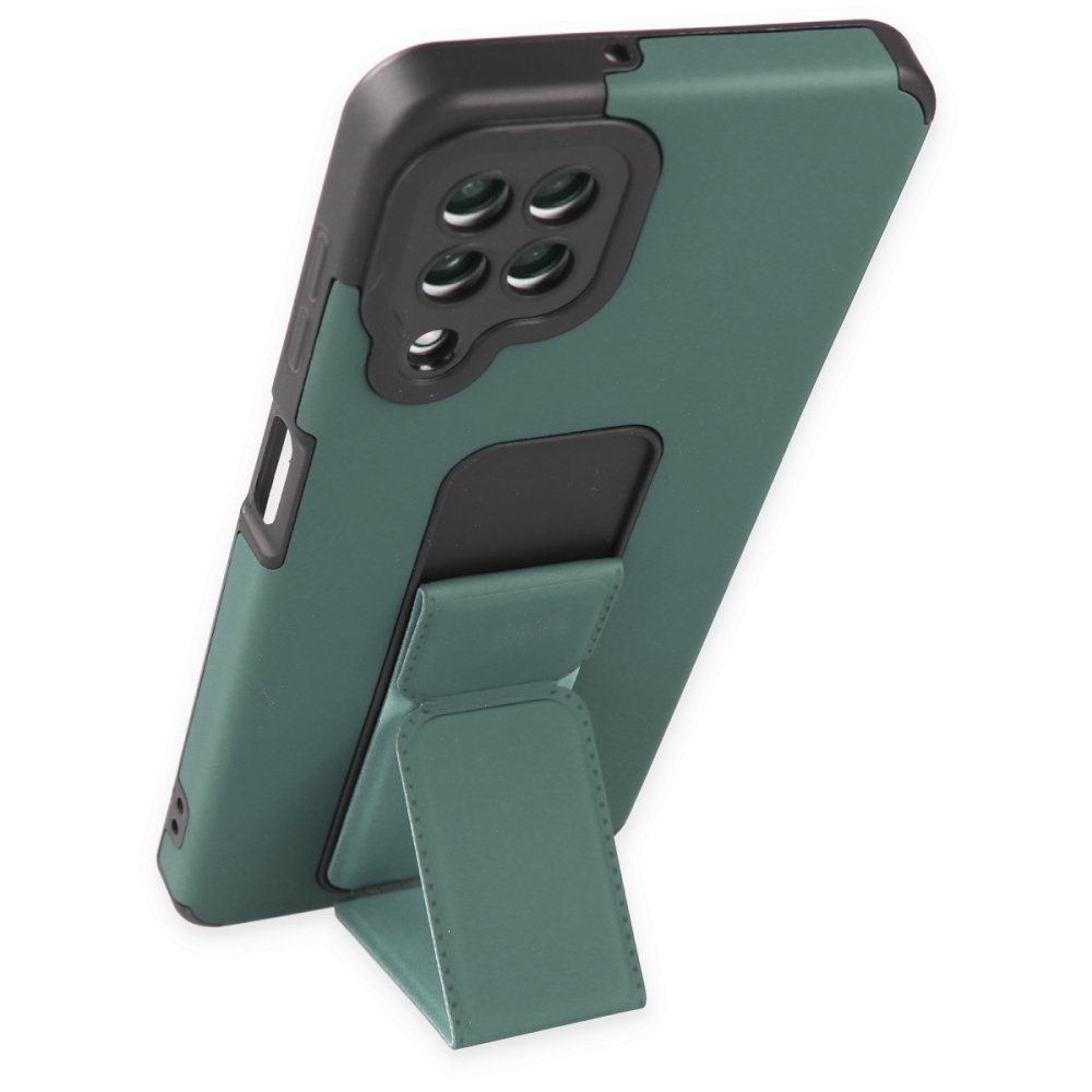 Newface Samsung Galaxy M22 Kılıf Mega Standlı Silikon - Yeşil