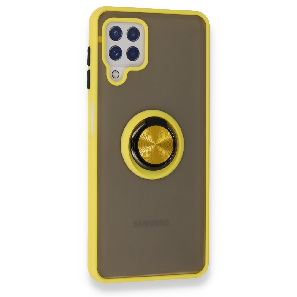 Newface Samsung Galaxy M22 Kılıf Montreal Yüzüklü Silikon Kapak - Sarı