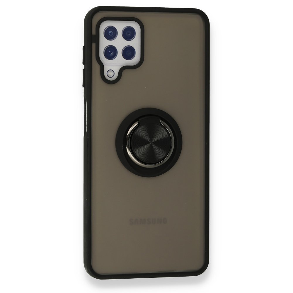 Newface Samsung Galaxy M22 Kılıf Montreal Yüzüklü Silikon Kapak - Siyah