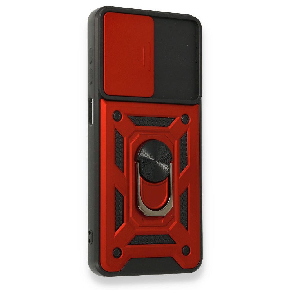 Newface Samsung Galaxy M22 Kılıf Pars Lens Yüzüklü Silikon - Kırmızı