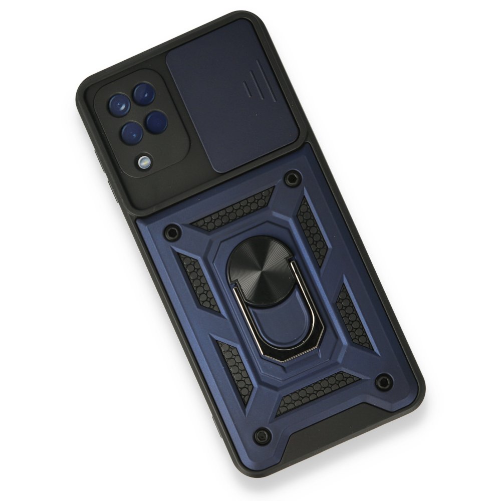 Newface Samsung Galaxy M22 Kılıf Pars Lens Yüzüklü Silikon - Lacivert