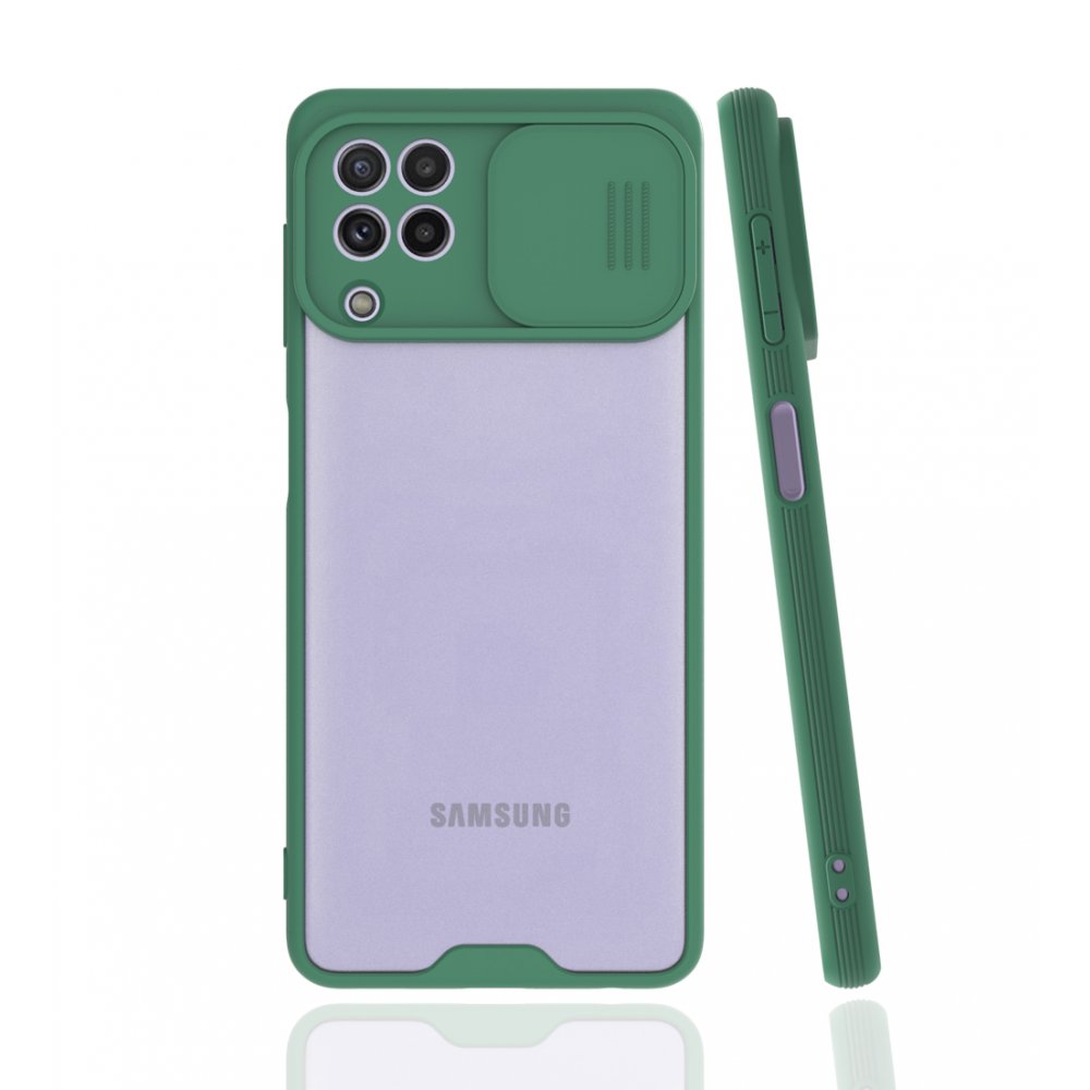 Newface Samsung Galaxy M22 Kılıf Platin Kamera Koruma Silikon - Yeşil