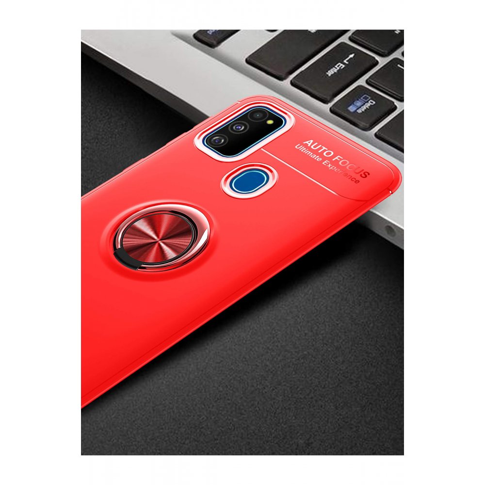 Newface Samsung Galaxy M21 Kılıf Range Yüzüklü Silikon - Kırmızı