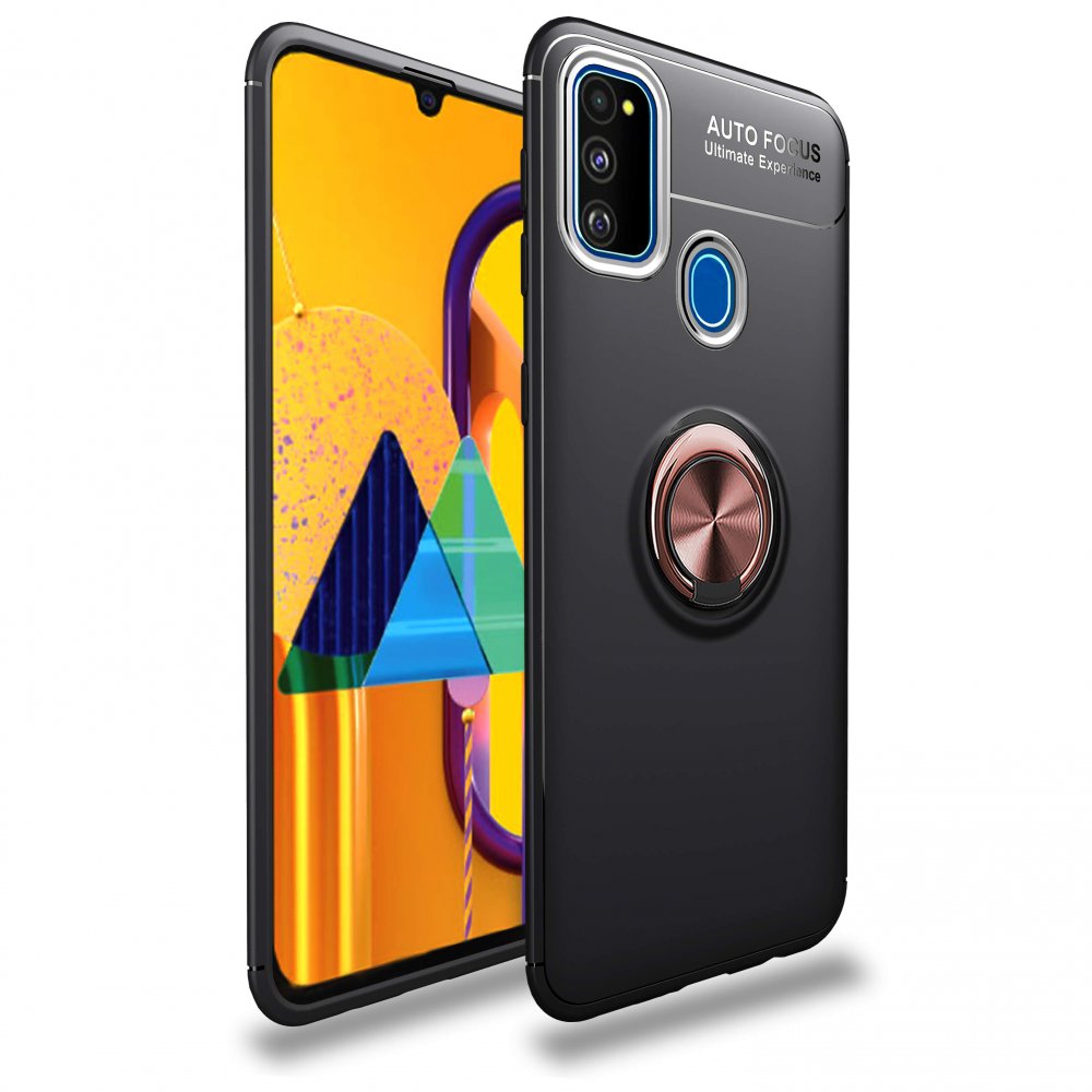 Newface Samsung Galaxy M30S Kılıf Range Yüzüklü Silikon - Siyah-Gold