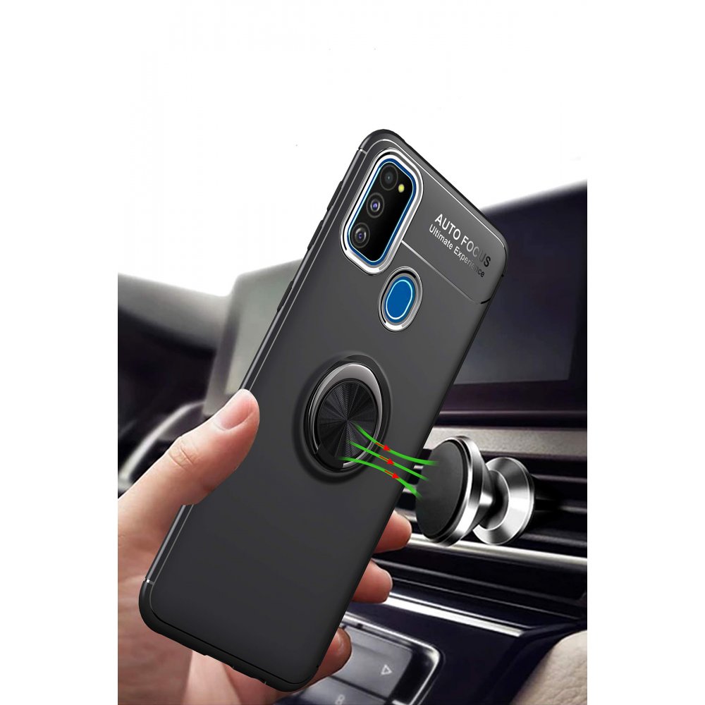 Newface Samsung Galaxy M30S Kılıf Range Yüzüklü Silikon - Siyah-Gold