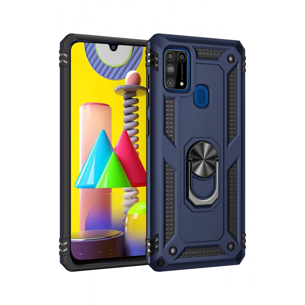 Newface Samsung Galaxy M30S Kılıf Sofya Yüzüklü Silikon Kapak - Lacivert