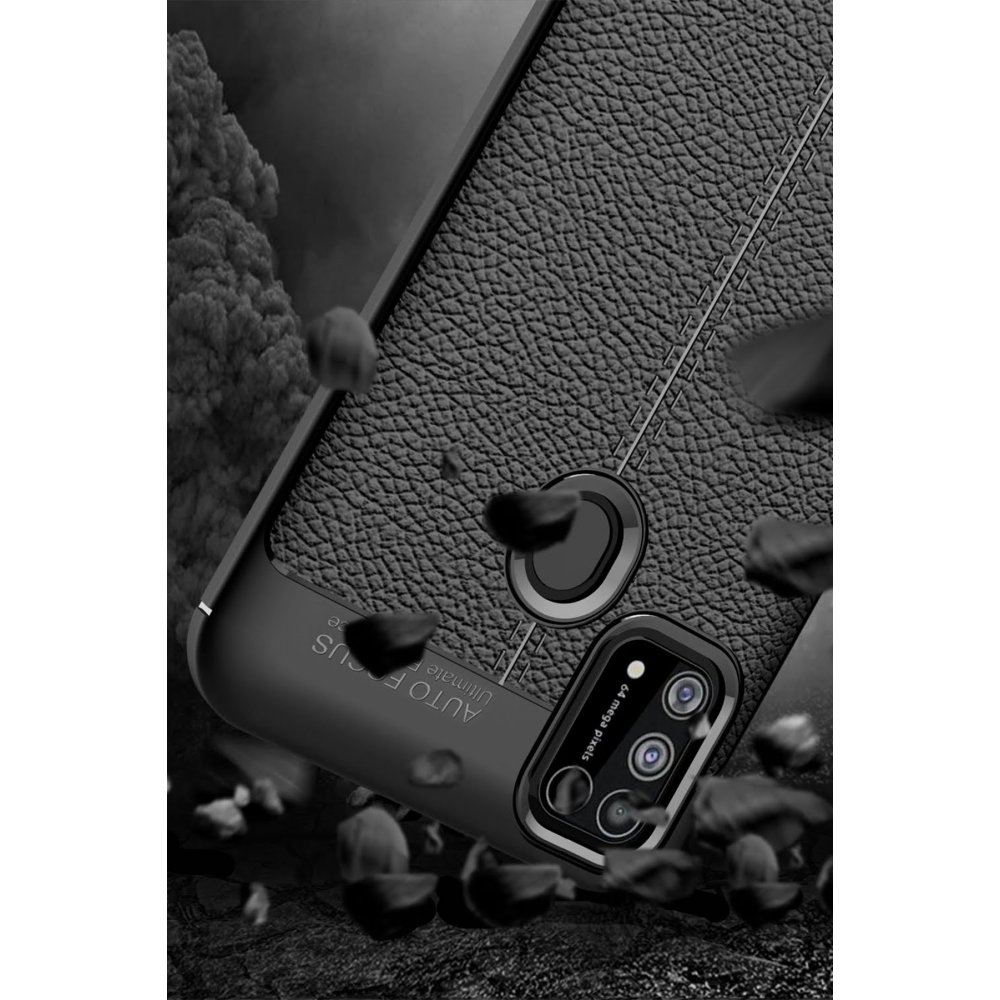 Newface Samsung Galaxy M31 Kılıf Focus Derili Silikon - Siyah