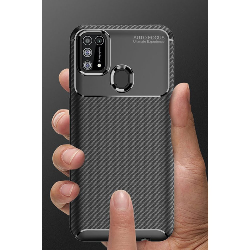 Newface Samsung Galaxy M31 Kılıf Focus Karbon Silikon - Kahverengi