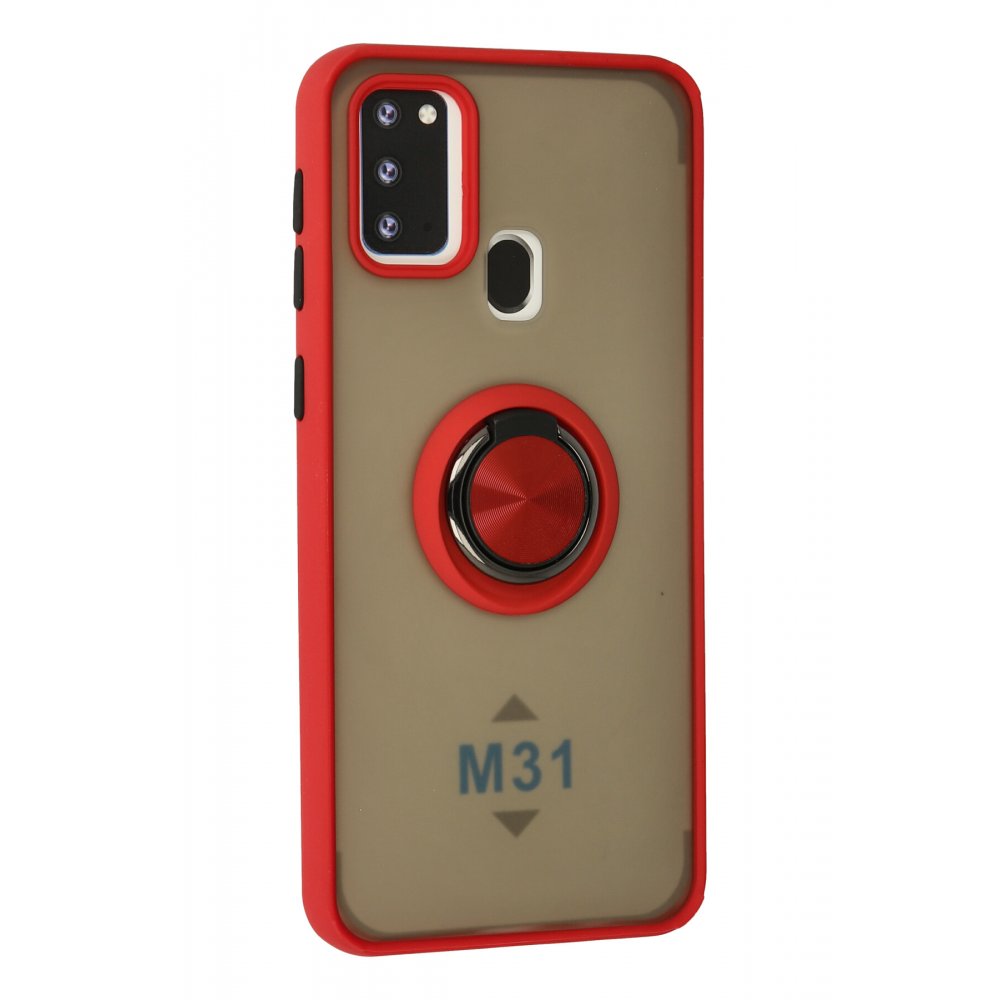 Newface Samsung Galaxy M31 Kılıf Montreal Yüzüklü Silikon Kapak - Kırmızı
