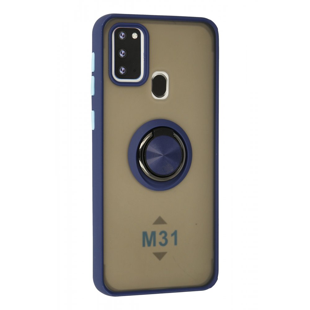 Newface Samsung Galaxy M31 Kılıf Montreal Yüzüklü Silikon Kapak - Lacivert