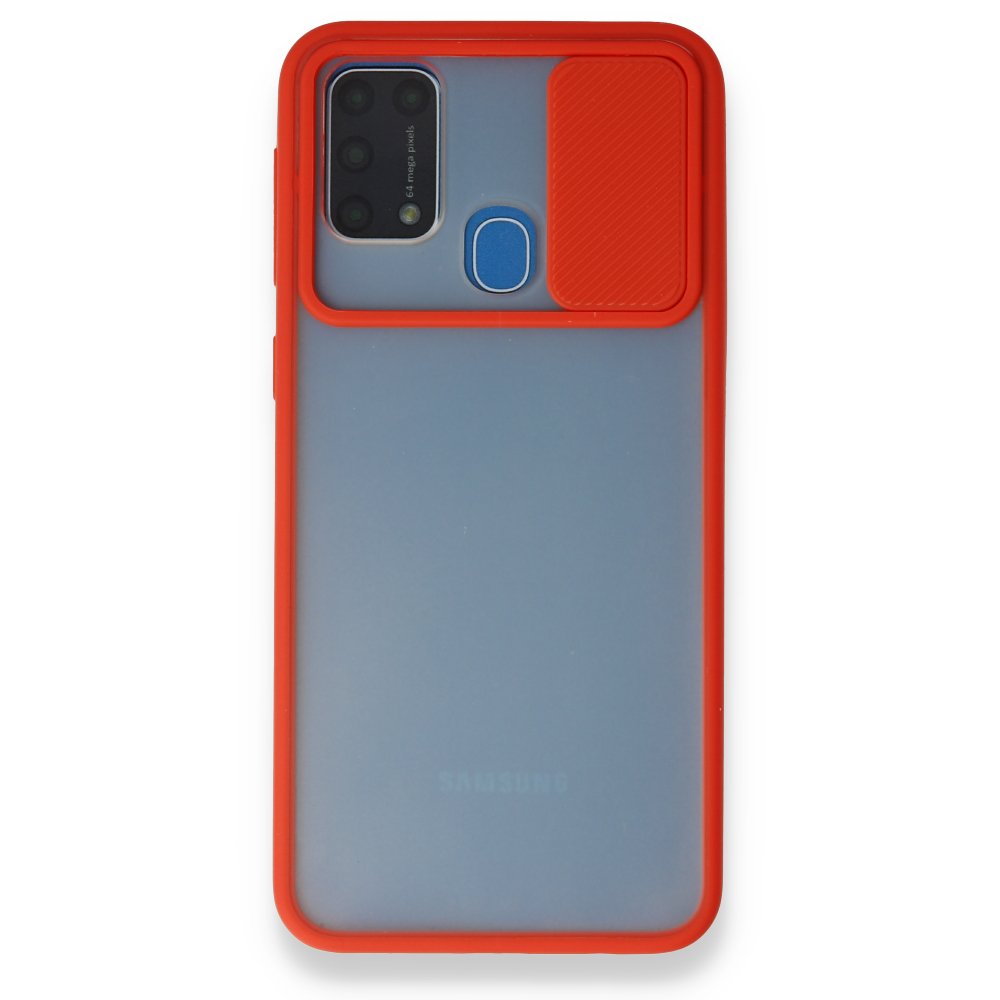 Newface Samsung Galaxy M31 Kılıf Palm Buzlu Kamera Sürgülü Silikon - Kırmızı