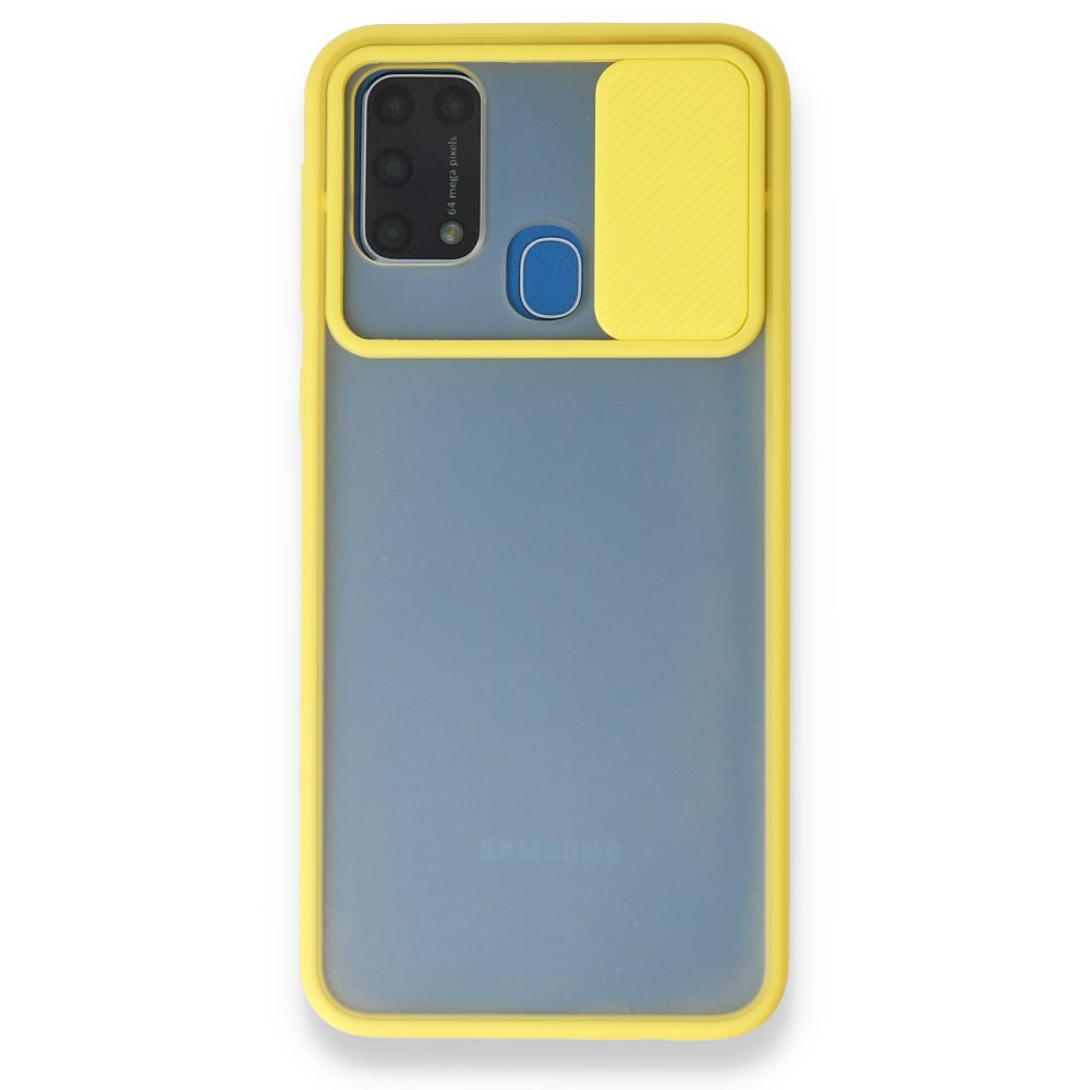 Newface Samsung Galaxy M31 Kılıf Palm Buzlu Kamera Sürgülü Silikon - Sarı