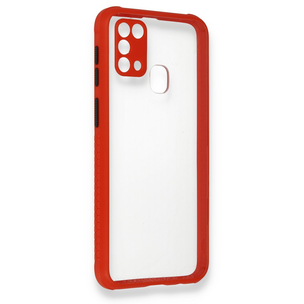 Newface Samsung Galaxy M31 Kılıf Miami Şeffaf Silikon - Kırmızı