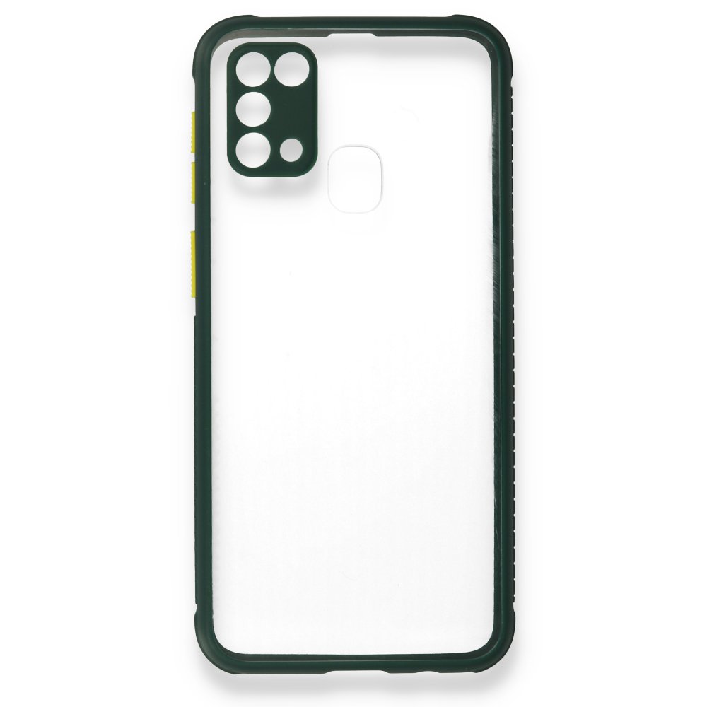 Newface Samsung Galaxy M31 Kılıf Miami Şeffaf Silikon - Koyu Yeşil