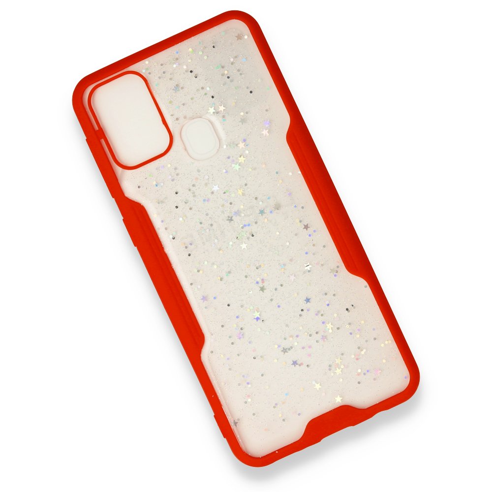 Newface Samsung Galaxy M31 Kılıf Platin Simli Silikon - Kırmızı
