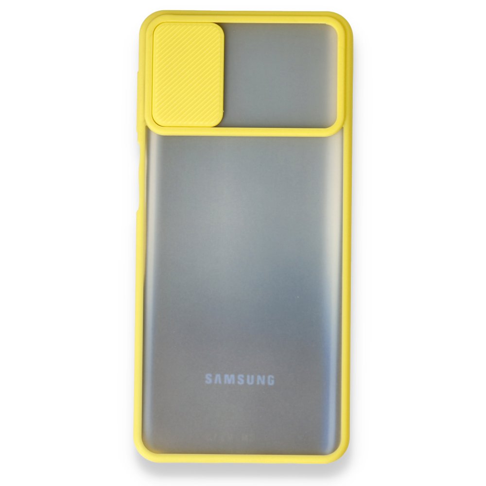 Newface Samsung Galaxy M31S Kılıf Palm Buzlu Kamera Sürgülü Silikon - Sarı