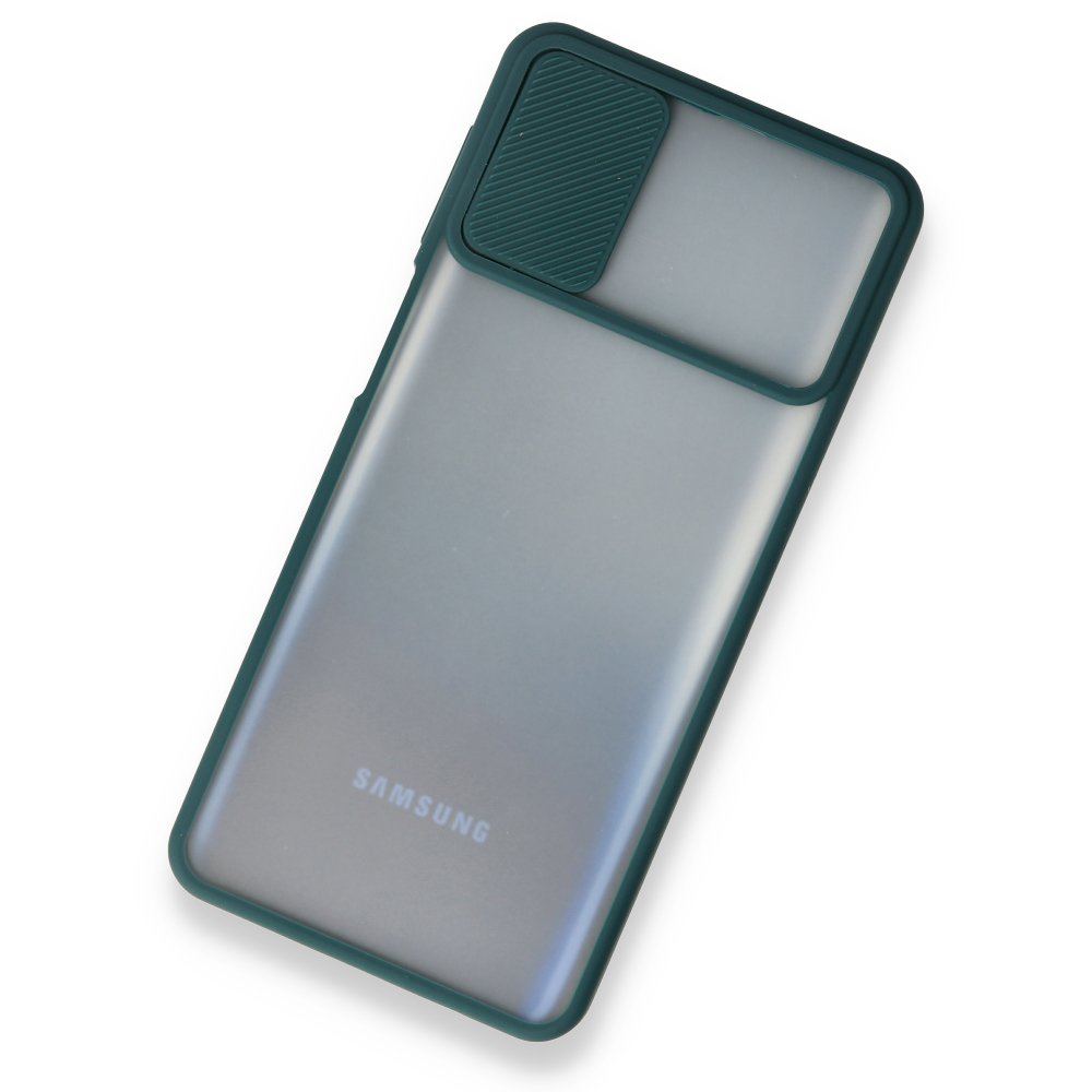 Newface Samsung Galaxy M31S Kılıf Palm Buzlu Kamera Sürgülü Silikon - Yeşil