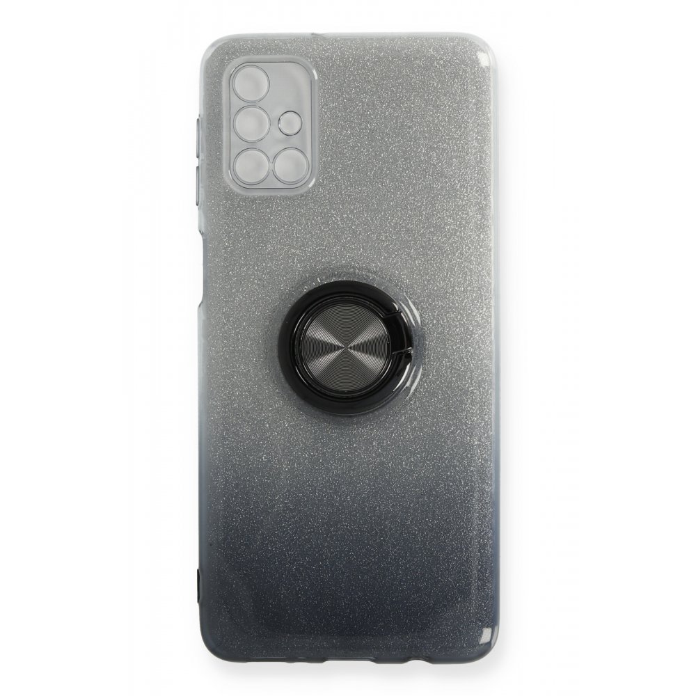 Newface Samsung Galaxy M31S Kılıf Simli Yüzüklü Silikon - Siyah