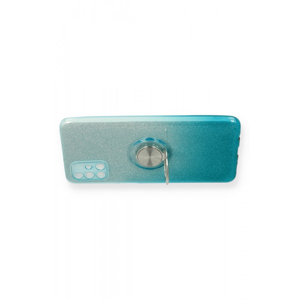 Newface Samsung Galaxy M31S Kılıf Simli Yüzüklü Silikon - Turkuaz