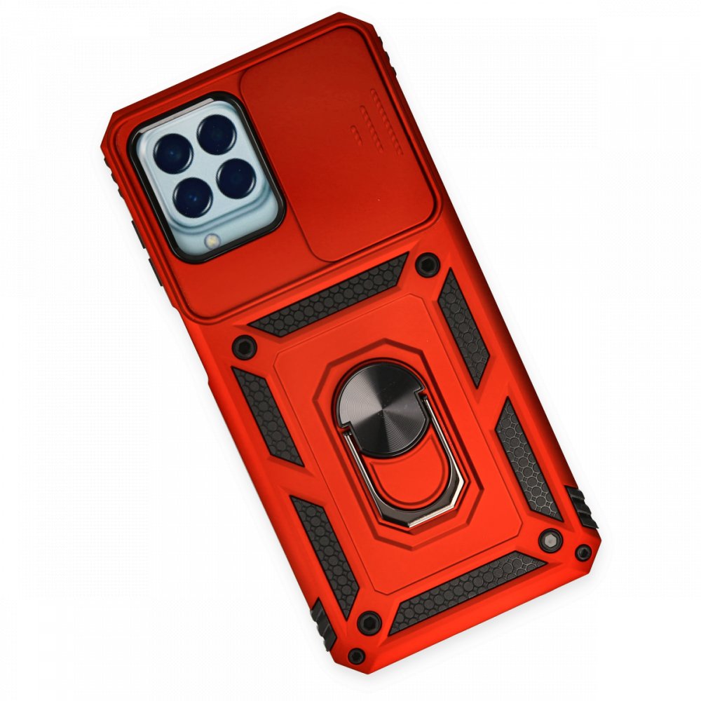 Newface Samsung Galaxy M33 Kılıf Pars Lens Yüzüklü Silikon - Kırmızı