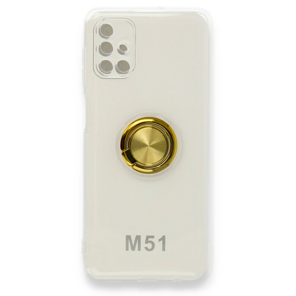 Newface Samsung Galaxy M51 Kılıf Gros Yüzüklü Silikon - Gold