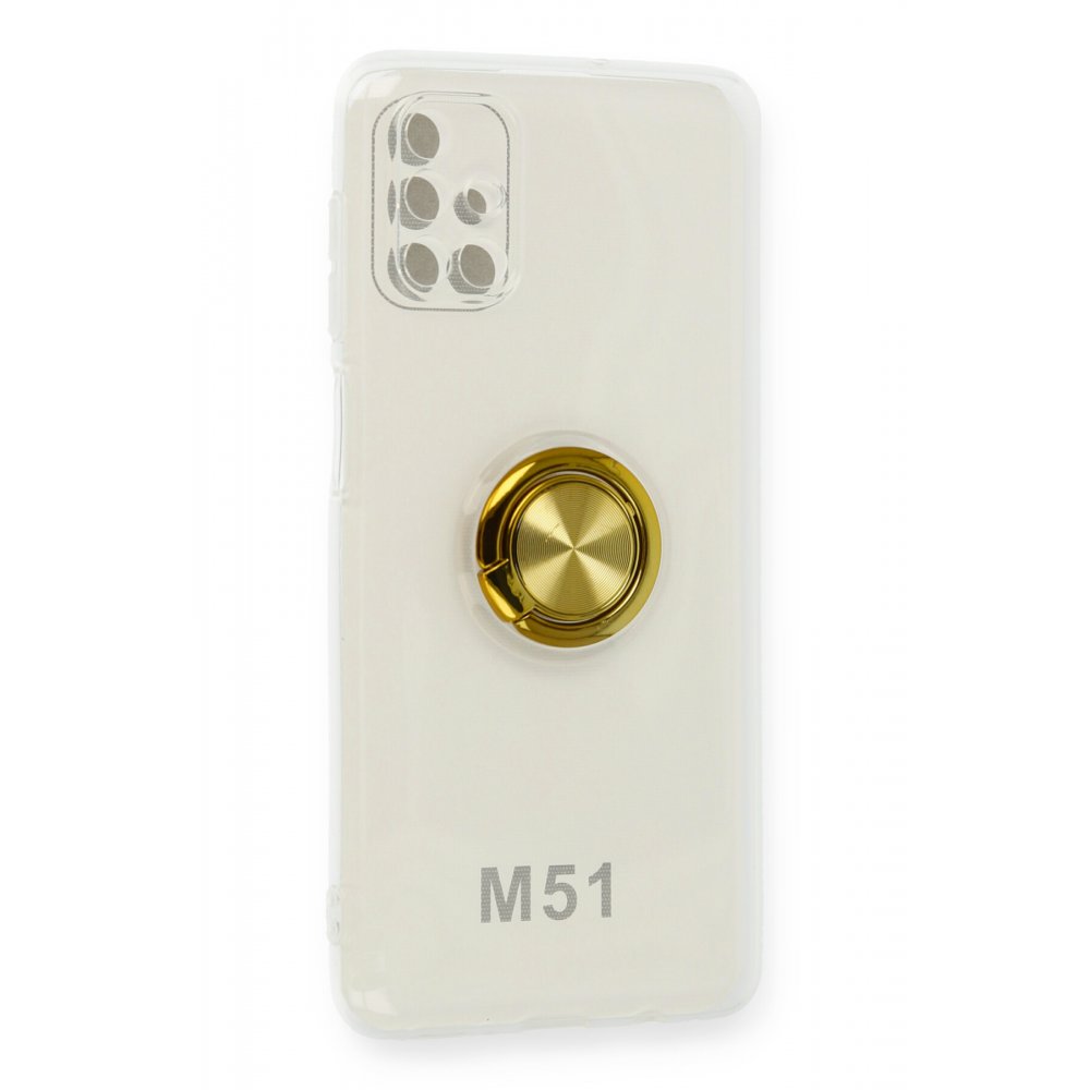 Newface Samsung Galaxy M51 Kılıf Gros Yüzüklü Silikon - Gold