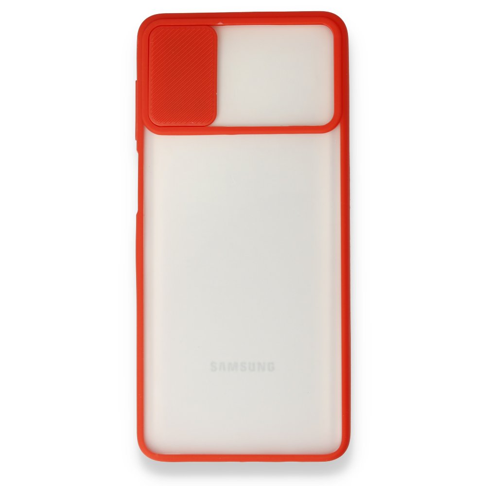 Newface Samsung Galaxy M51 Kılıf Palm Buzlu Kamera Sürgülü Silikon - Kırmızı