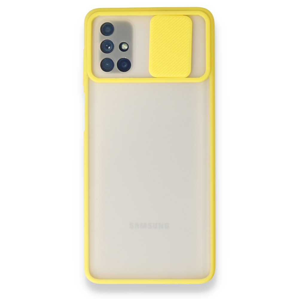 Newface Samsung Galaxy M51 Kılıf Palm Buzlu Kamera Sürgülü Silikon - Sarı