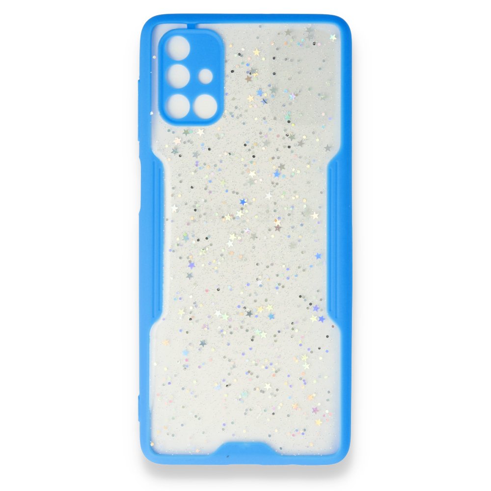 Newface Samsung Galaxy M51 Kılıf Platin Simli Silikon - Mavi