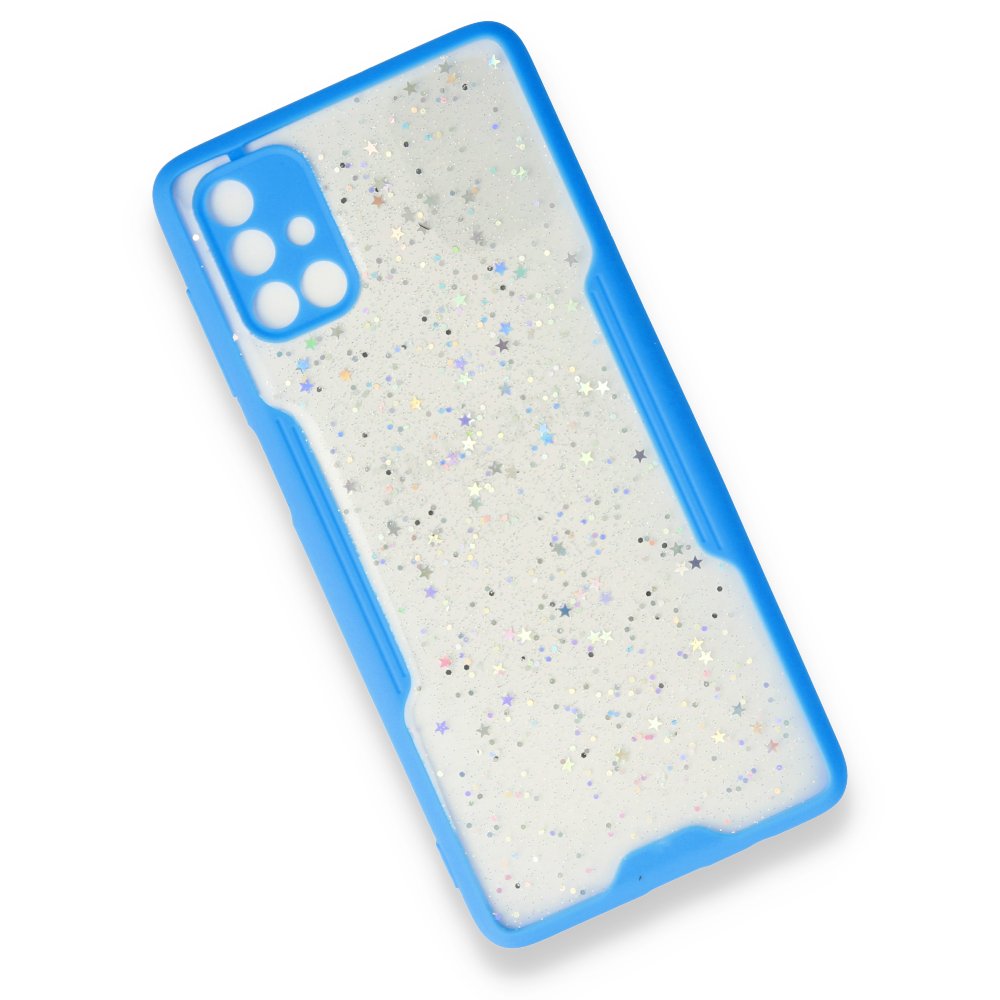 Newface Samsung Galaxy M51 Kılıf Platin Simli Silikon - Mavi