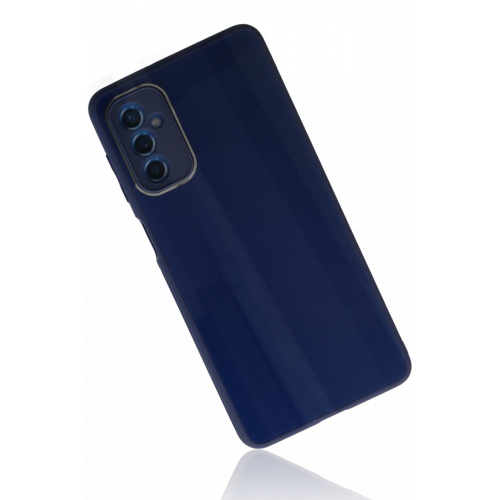 Newface Samsung Galaxy M52 5G Kılıf Glass Kapak - Lacivert