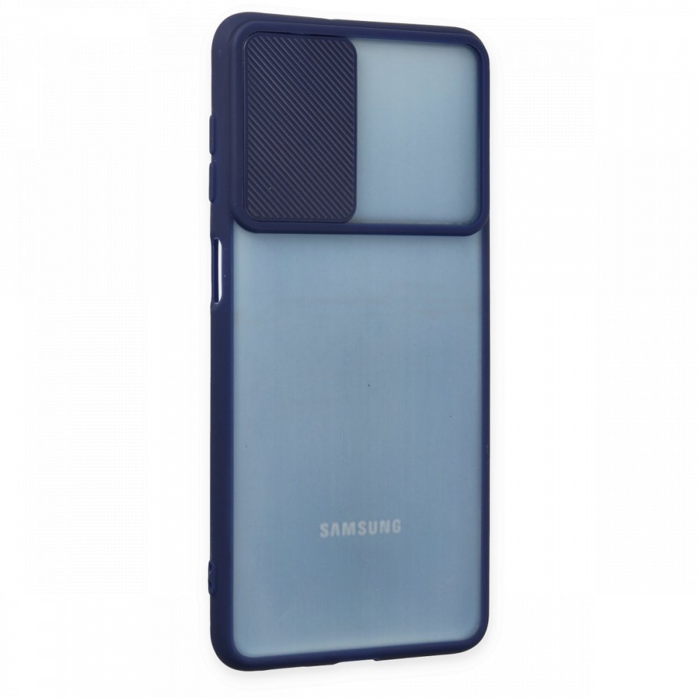Newface Samsung Galaxy M52 5G Kılıf Palm Buzlu Kamera Sürgülü Silikon - Lacivert