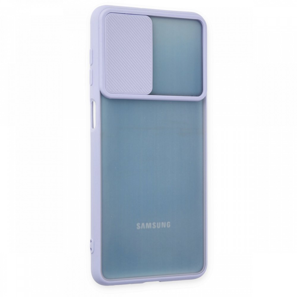 Newface Samsung Galaxy M52 5G Kılıf Palm Buzlu Kamera Sürgülü Silikon - Lila