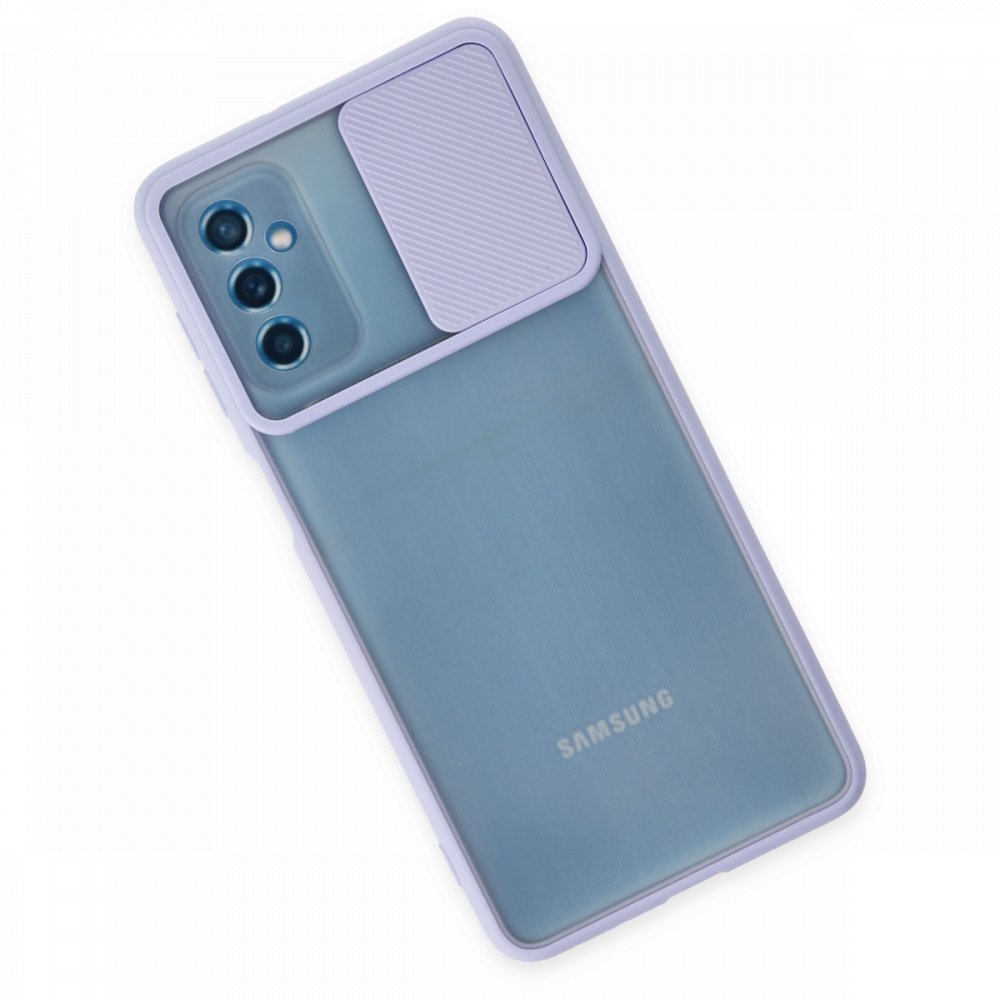 Newface Samsung Galaxy M52 5G Kılıf Palm Buzlu Kamera Sürgülü Silikon - Lila