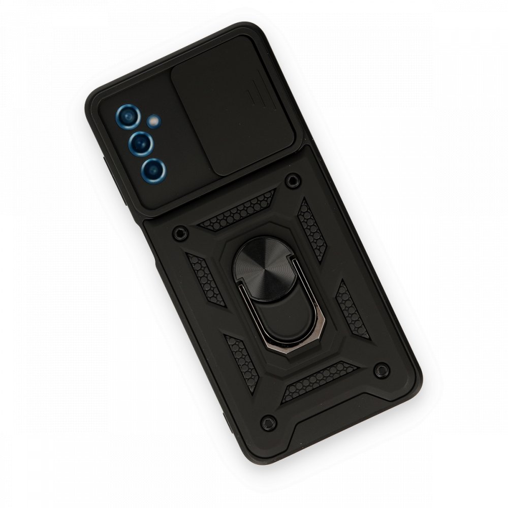 Newface Samsung Galaxy M52 5G Kılıf Pars Lens Yüzüklü Silikon - Siyah