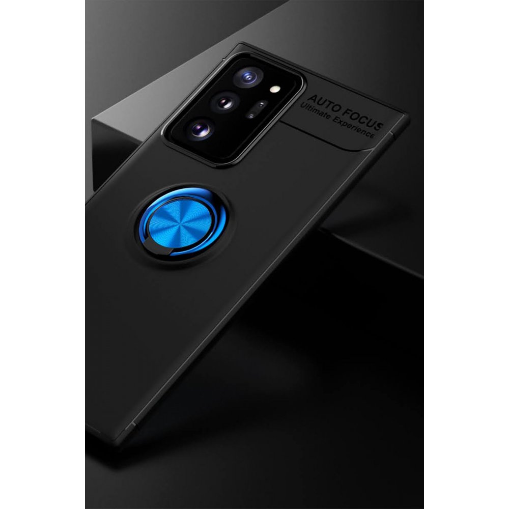 Newface Samsung Galaxy Note 20 Ultra Kılıf Range Yüzüklü Silikon - Siyah-Mavi